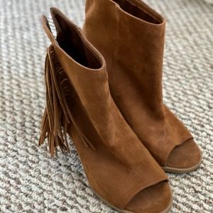 Peep toe fringe booties size 8